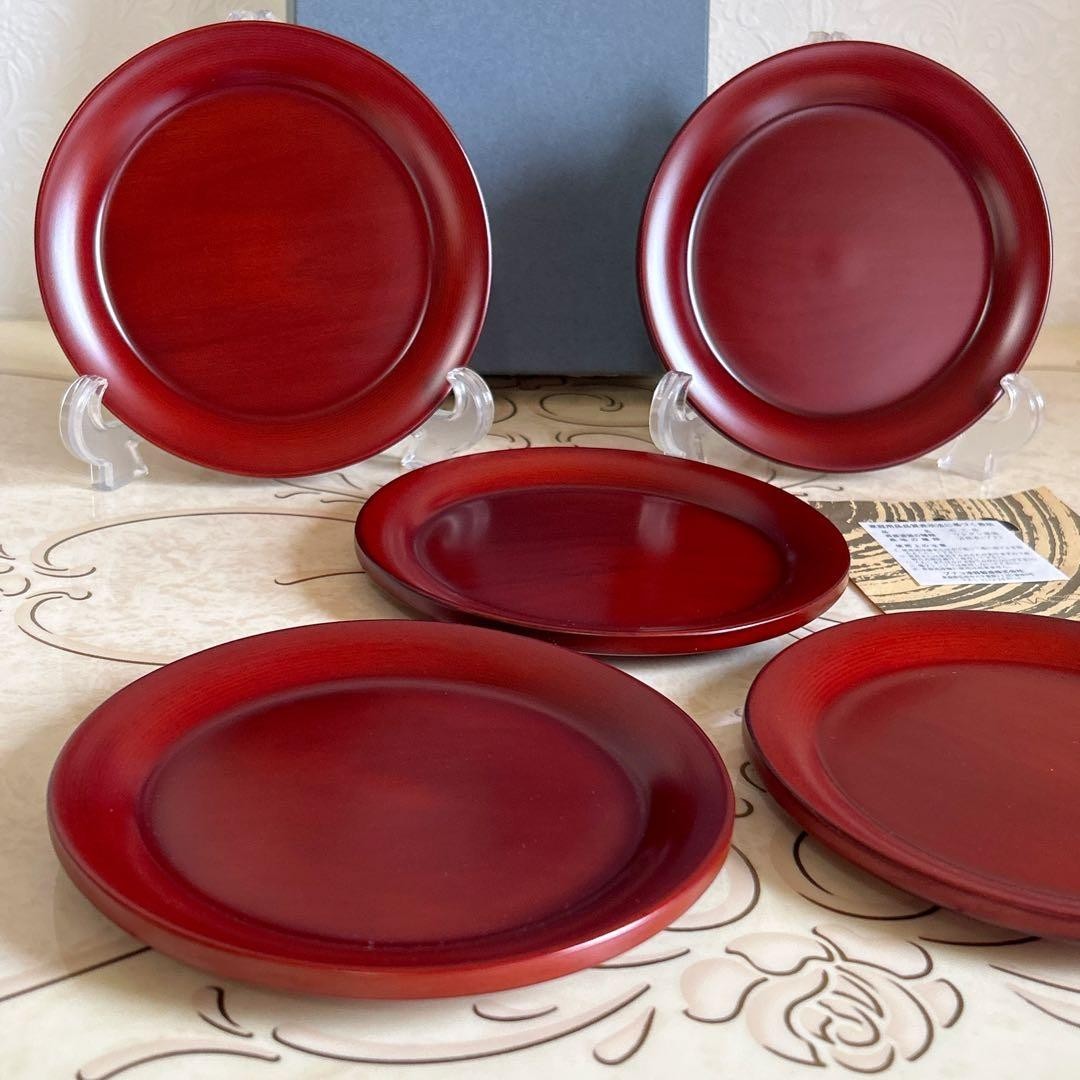 BUNACO Akane Wooden Plates Set of 5 Flat Dishes Beech Wood Japan