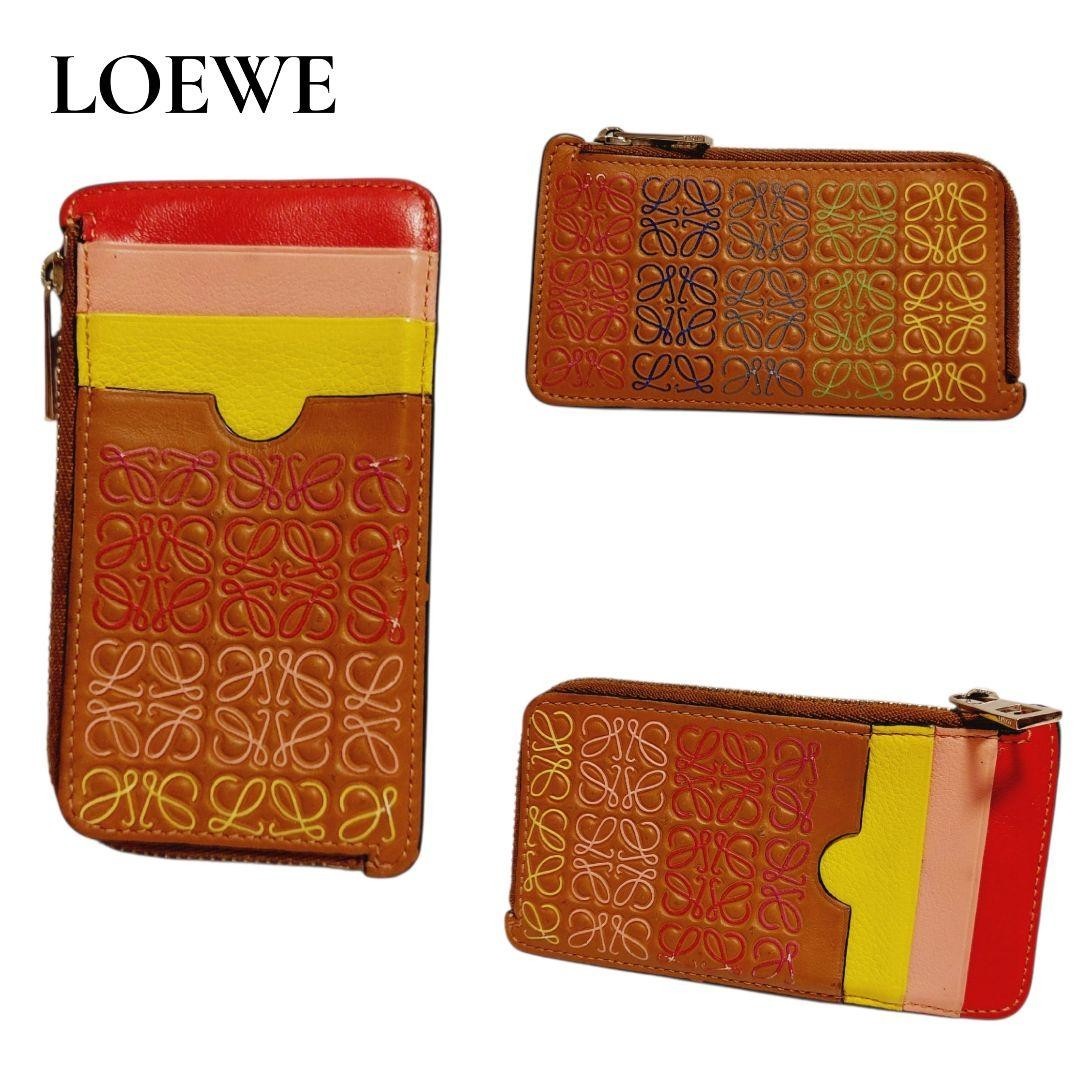 LOEWE Anagram Fragment Case Card Case Leather Multicolor Auth 165822