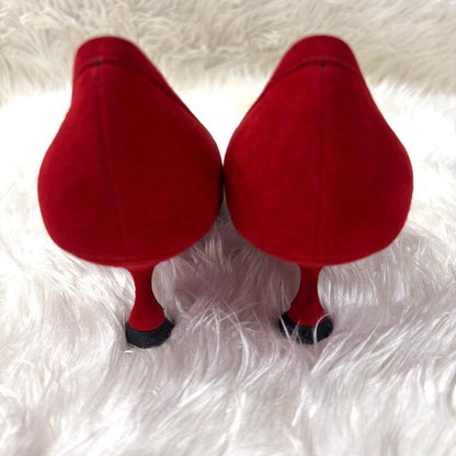 Rare Christian Louboutin Red Suede Ribbon Heels Pumps Size 35.5 (US 5)