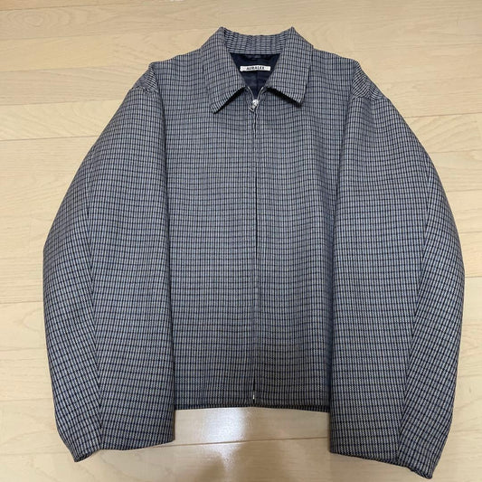 AURALEE DOUBLE FACE CHECK ZIP UP BLOUSON Men's Wool Jacket A9AB02BN Size 4 JAPAN