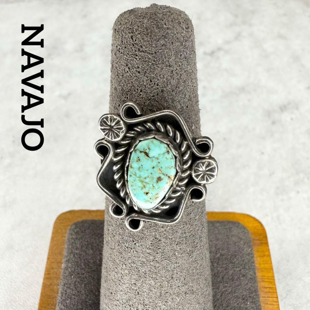 NAVAJO RG Engraved Navajo Turquoise Silver Ring Indian Jewelry