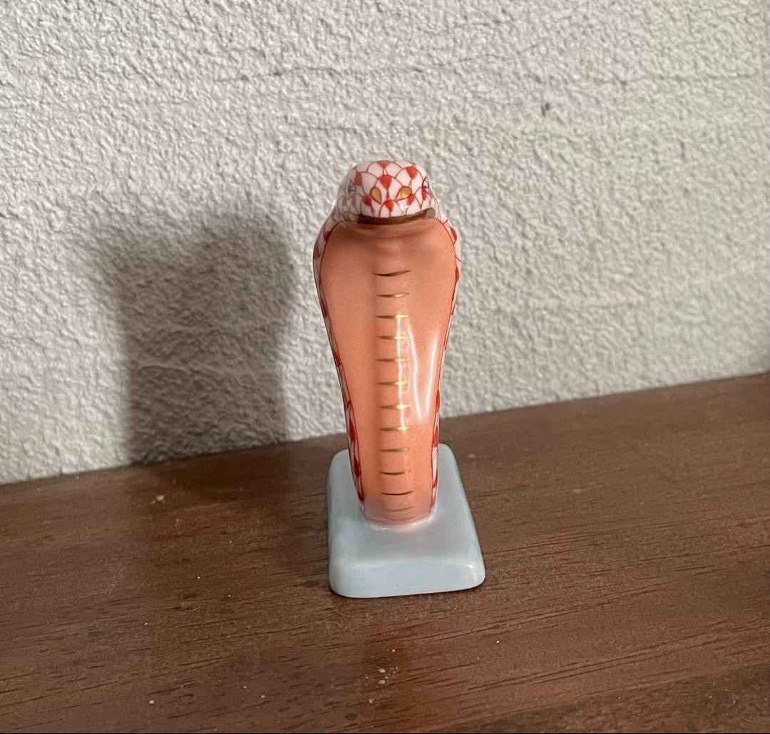 HEREND Year Figurine Zodiac Snake Red 2013 Fishnet Porcelain GOOD JAPAN in Box