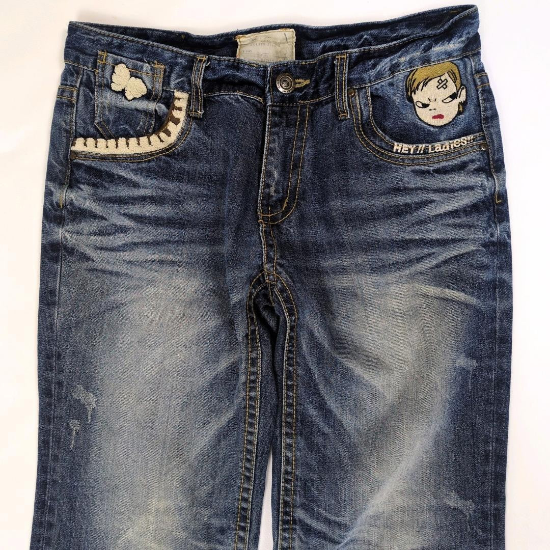 LOLITA JEANS Yoshitomo Nara denim jeans Size XXL Rare Design Embroidery