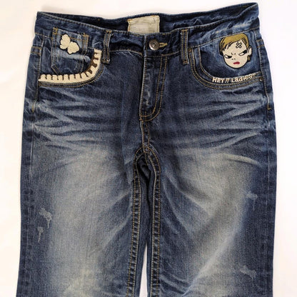 LOLITA JEANS Yoshitomo Nara denim jeans Size XXL Rare Design Embroidery