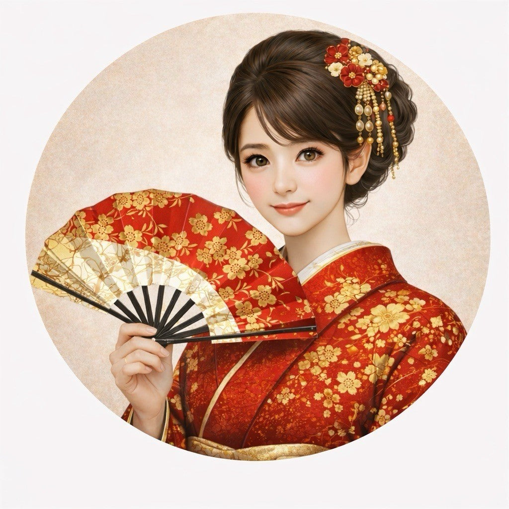 【Made in Japan】Kyoto Traditional Dance Folding Fan Sensu Japanese Red Sakura