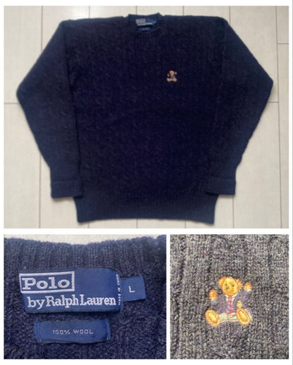 90s POLO BEAR Polo Bear Ralph Lauren Knit Sweater Navy