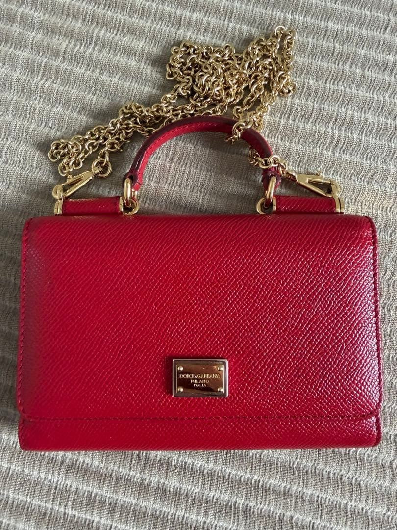 Dolce&Gabbana Sicilian VON Leather Chain Wallet Bag Red