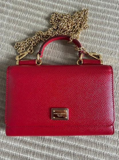 Dolce&Gabbana Sicilian VON Leather Chain Wallet Bag Red