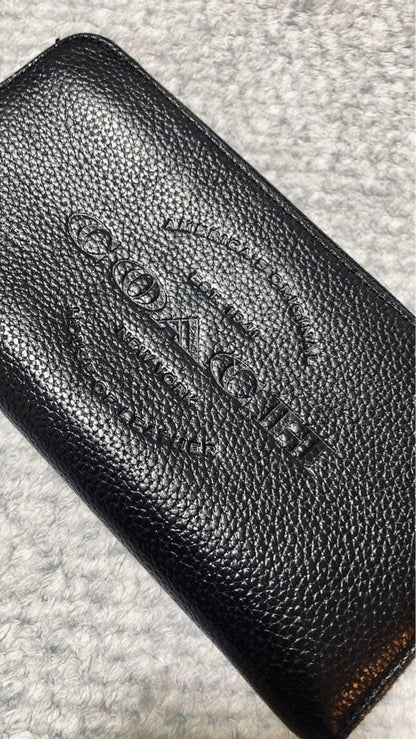 Coach men's leather long zip wallet round logo 10x19cm used