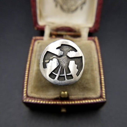 Thunderbird Vintage Round Ring, Silver Plated, Unique Jewelry, Southwestern