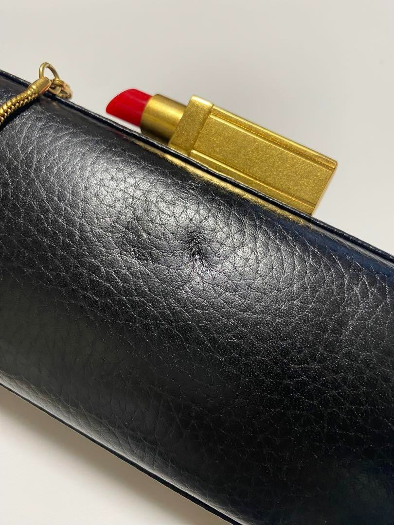Lulu Guinness Lipstick Clasp Chain Shoulder Clutch Bag Purse BLK USED w/Dust Bag