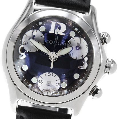 CORUM Bubble Date Chronograph Quartz Wristwatch 36mm SS Black 196.250.20 Auth