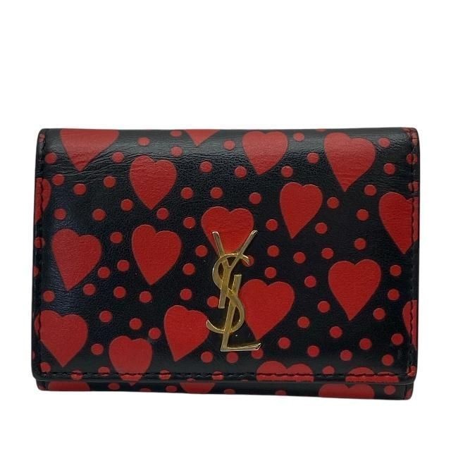 SAINT LAURENT PARIS 6-Key Holder Compact Case with Heart Motif Black Red Auth