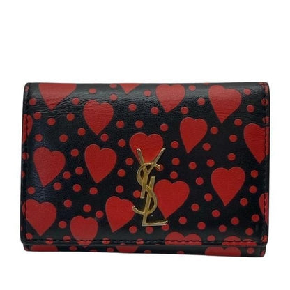 SAINT LAURENT PARIS 6-Key Holder Compact Case with Heart Motif Black Red Auth