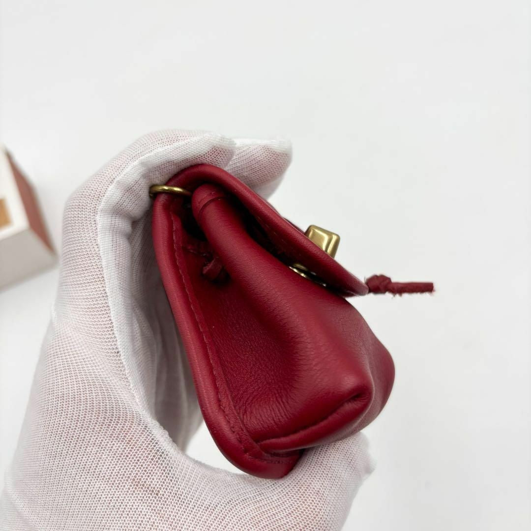 COACH Red Mini Coin Purse Keychain Turn Lock Leather Charm w/Box Vintage Japan