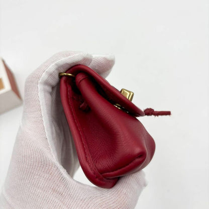COACH Red Mini Coin Purse Keychain Turn Lock Leather Charm w/Box Vintage Japan