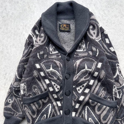 VINTAGE LONGHOUSE Thick Knit Cardigan Sweater Black L