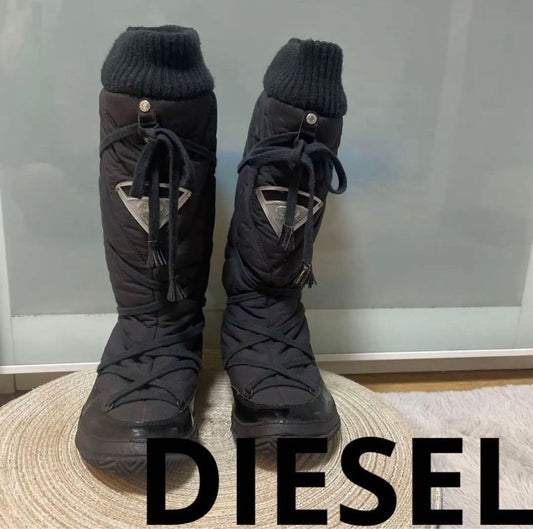 Diesel Women 7.0US Black Long Boots 24cm Nylon Rubber Material Luxury Modern iTA