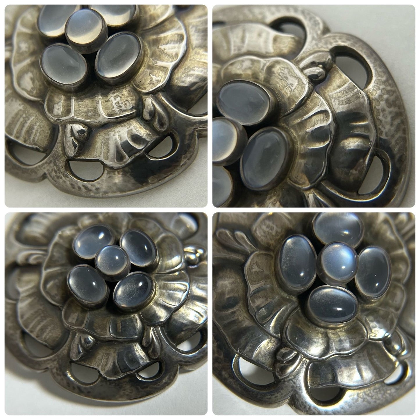 Georg Jensen No.59 Moonstone Flower Motif Pin Brooch Sterling Silver in Rare