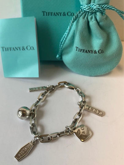 Tiffany Charm Top Bracelet 925 Silver 17cm with Box