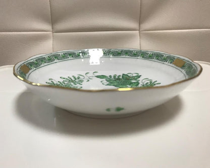 HEREND Fleurs des Indes Deep Plate Bowl 13.5cm Green Chinese Bouquet