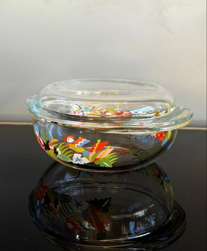 Retro Pop Glass Bowl Casserole with Lid Pyrex Floral Rare Vintage Collectible
