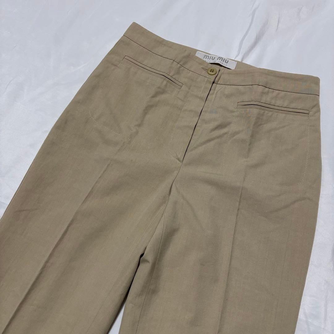 Rare 90s Miu Miu Vintage Beige Center Press Slacks Pants Size 40 Italy