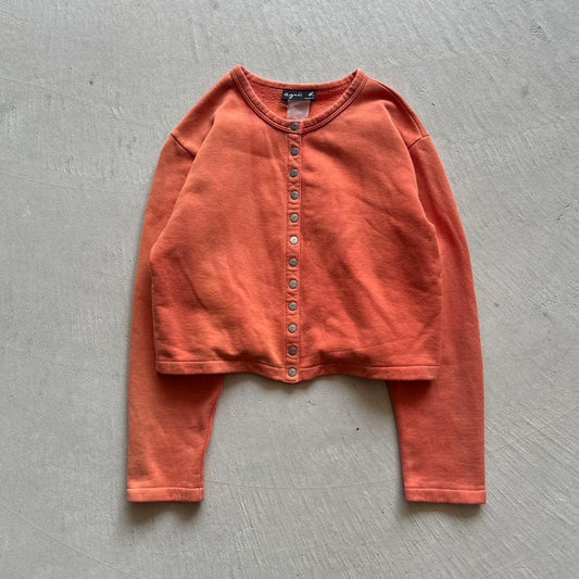 Agnes b Snap Button Cardigan Cropped Minimalist Paris Style Orange Japan
