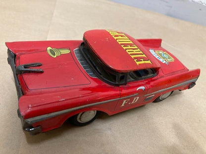 Tinplate Red Car FIRE DEPT FD CHIEF Showa Retro Vintage