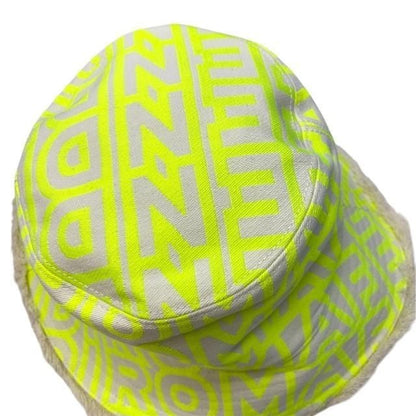 Fendi x Marc Jacobs Collaboration Bucket Hat Yellow Monogram Fringe Cotton M