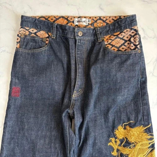 New Karakuri Tamashii Dragon Embroidered Denim Pants, Size 36, Sold Out