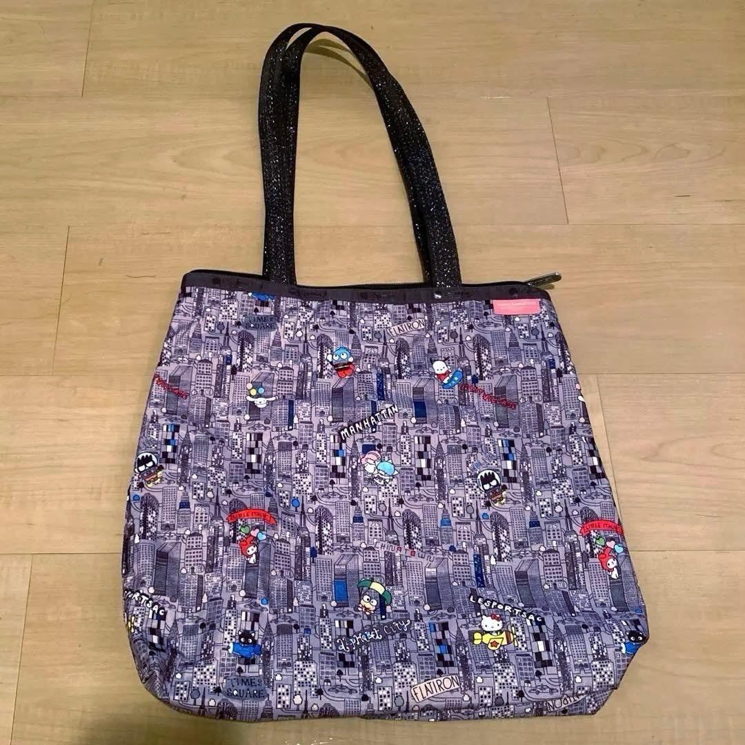 LeSportsac Sanrio Collab Tote Bag Gray Canvas Characters Unused Rare