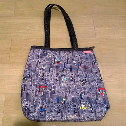 LeSportsac Sanrio Collab Tote Bag Gray Canvas Characters Unused Rare