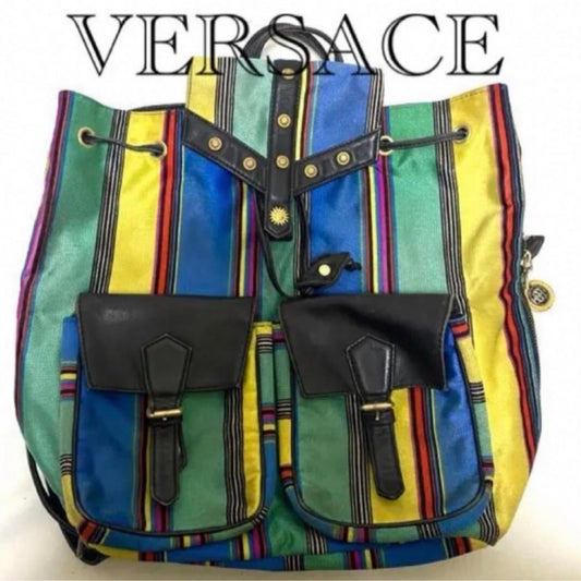 GIANNI VERSACE Multicolor Backpack Rucksack Bag Studs Vintage 40×36×15cm Used