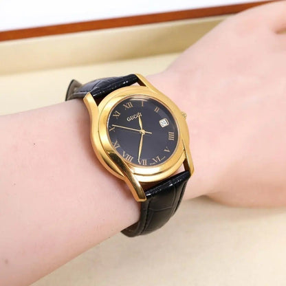 GUCCI 5400L Watch Gold Black Roman Dial Quartz Vintage Rare Authentic Working JP
