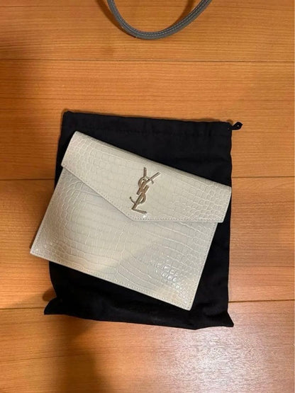 Saint Laurent Ivory Clutch Bag Women Luxury Classic Sleek Elegant Paris Fashion
