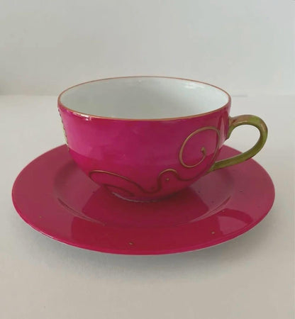 Soizick Tea Cup Saucer Pink French Porcelain Collectible Tea Set Rare