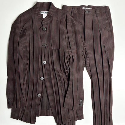 Issey Miyake 90s Archive Pleated Suit Set Brown Red Wool Japan Rare