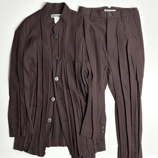 Issey Miyake 90s Archive Pleated Suit Set Brown Red Wool Japan Rare