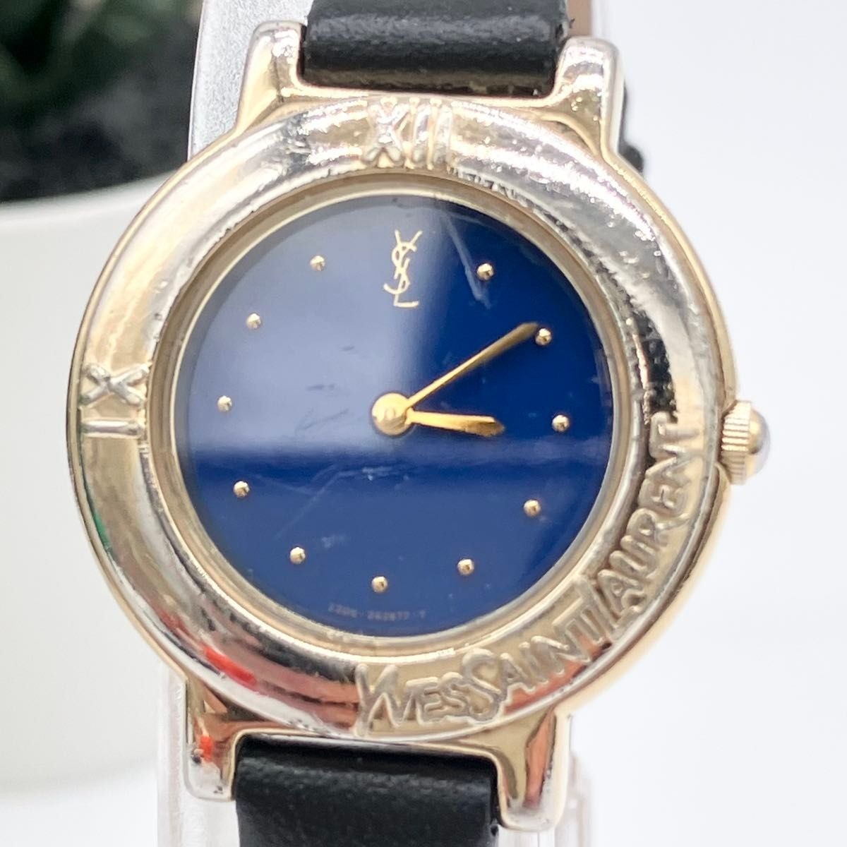 YvesSaintLaurent 277 Watch 25mm Blue Gold Black Vintage Rare Japan Limited