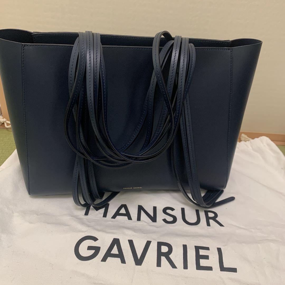 MANSUR GAVRIEL Leather Navy Tote Bag Fringed Simple Authentic Women's