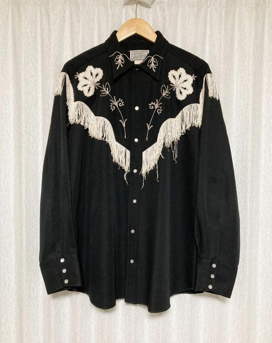 70s HBARC Flower Fringe Western Rockabilly Shirt size 16.5