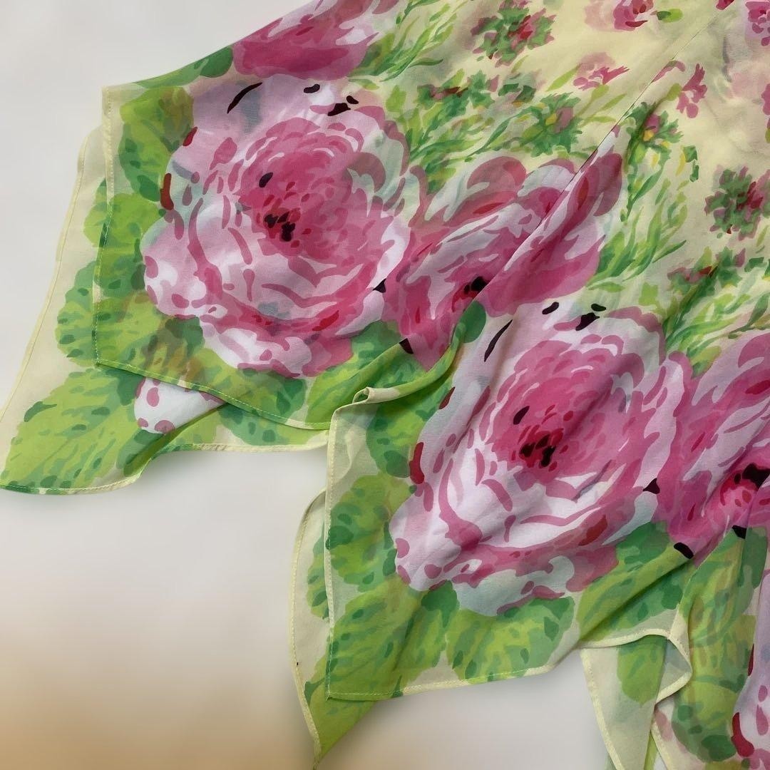 Vintage Betsey Johnson Floral Chiffon Camisole Slip Asymmetric Hem Pink Green