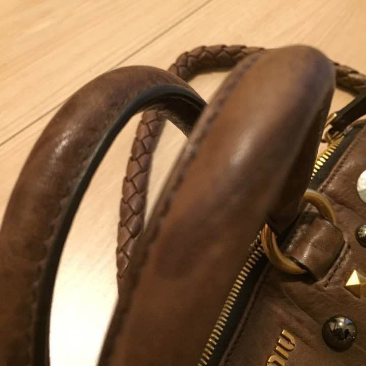 Vintage Miu Miu Archive Toto Bag Handbag Gold & Silver Studs Brown Leather JP !!