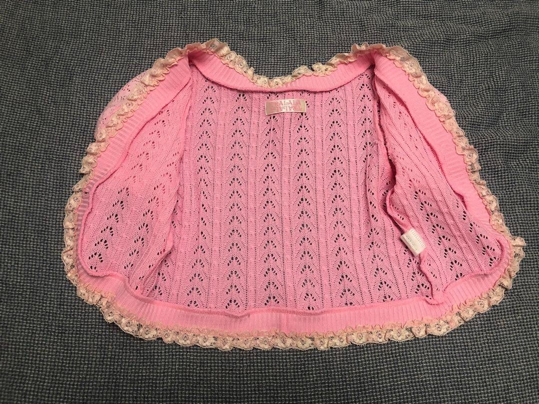 Tralala Woman M Vhtf Liz Lisa Pink Knit Bolero Lace Cardigan Short Sleeve Stylis