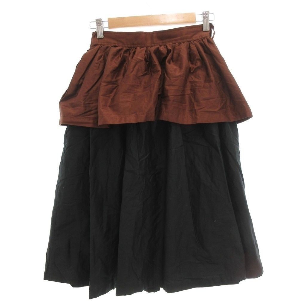 Vintage Yves Saint Laurent Peplum Flare Skirt Size M Black Brown Cotton YSL