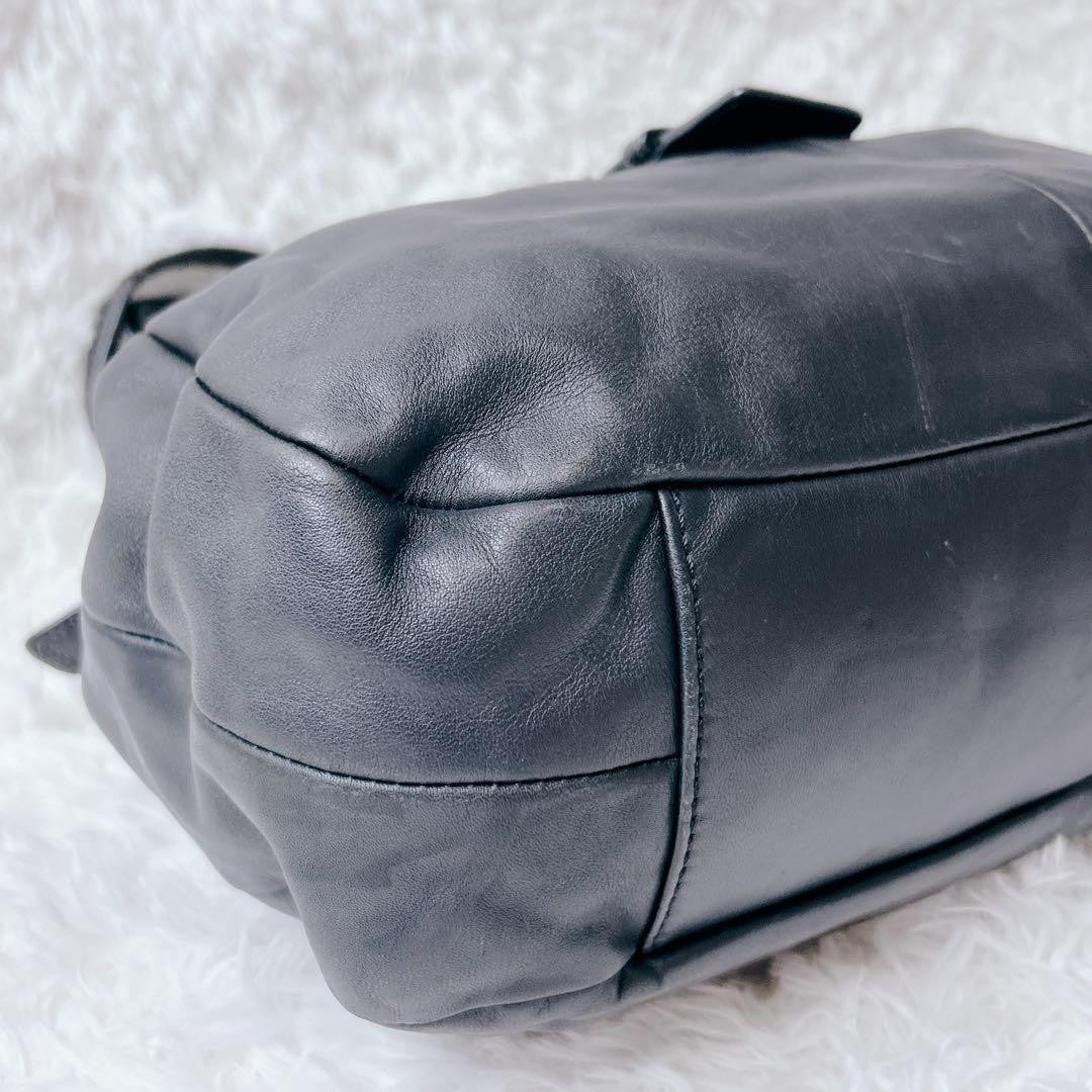 COACH Soho Hobo Tote Bag Black Leather Shoulder Buckle Silver Auth