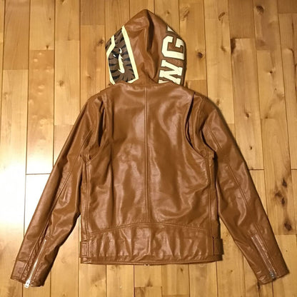 BAPE cowhide leather Shark full zip hoodie jacket A Bathing Ape Size M