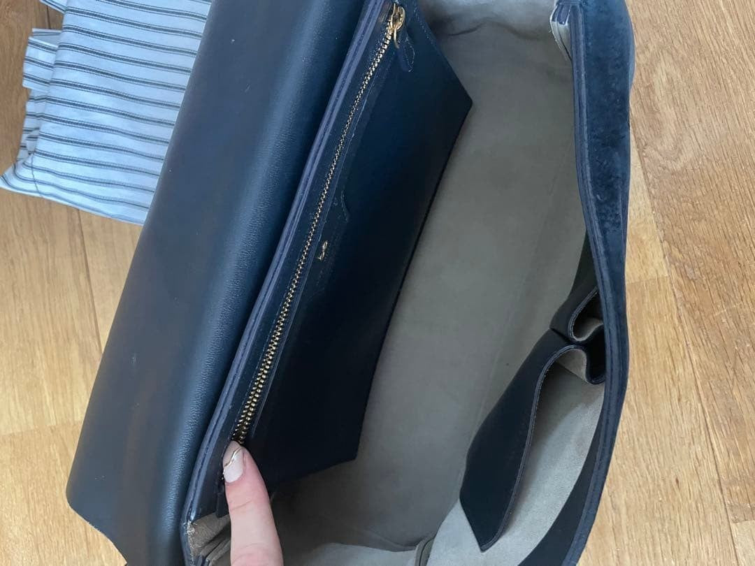ANYA HINDMARCH Heart Shoulder Bag Navy Silk Calf Suede Leather