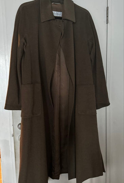 Max Mara Cashmere Angora Long Coat Jacket Blouson Women Size 36 Khaki Brown